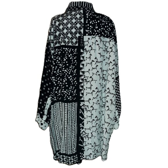 WE BE BOP Button Up Oversized Tunic Top Patchwork Wearable Art Plus Size 2 - Picture 2 of 9